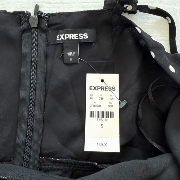 Express black & white polka dot midi dress with ruffle detail - Picture 6 of 7